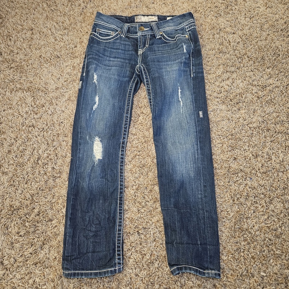 BKE Stella Jeans Womens Size 27 Dark Wash Denim Stretch Distressed